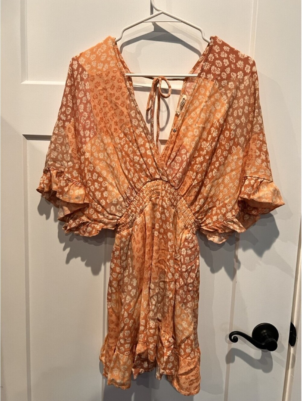 Promesa Womens XS Rust Orange Floral Kimono Sleeve Tie Waist Romper